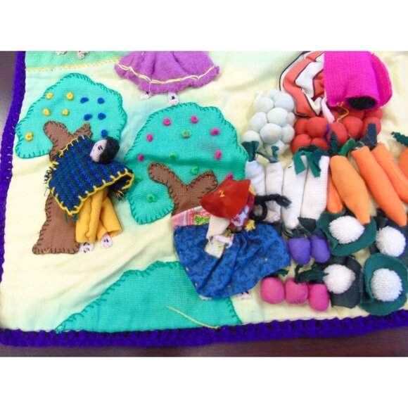 Peruvian Mercado "Market" Tapestry Handcraft Appliqué Folk Art Peru Arpillera - Picture 7 of 10